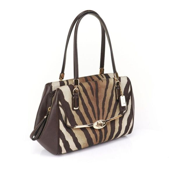 NWT Coach Zebra Animal Print Two Way Satchel in Brown ELEGANT!! - Picture 1 of 13